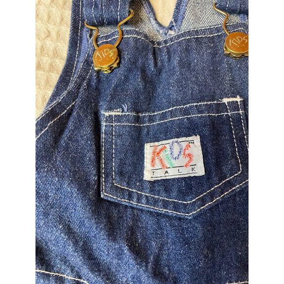 VTG Kids Talk Dark Wash 100% Cotton Snap Crotch Denim Play Overalls Size 2T - Picture 2 of 10